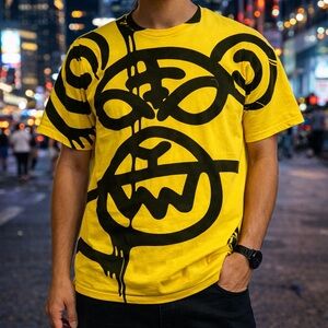 Mishka‎ NYC Bear Graphic T-Shirt Men’s M Yellow Streetwear Cotton USA Made
